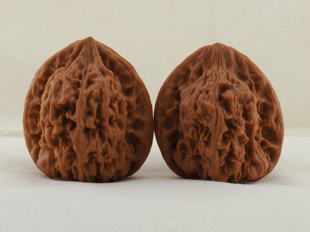 Golden Toad King walnut pair, 40 mm — WW-00002, hero view.