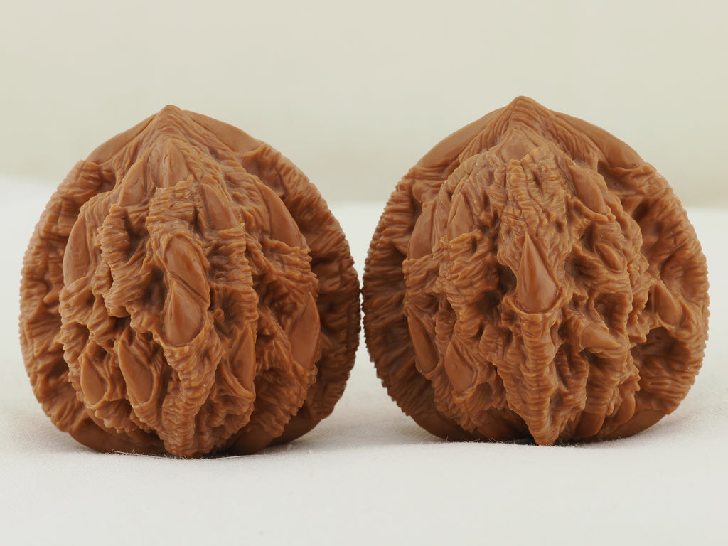 Tiger Head Devour Carved Walnut Pair — 41.0 mm (Hu Tou Tun Shi) — Front view — WW-00045