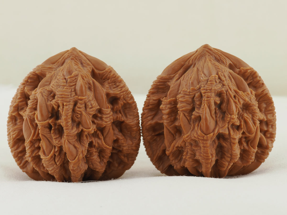 Tiger Head Devour Carved Walnut Pair — 41.0 mm (Hu Tou Tun Shi) — Reverse view — WW-00045