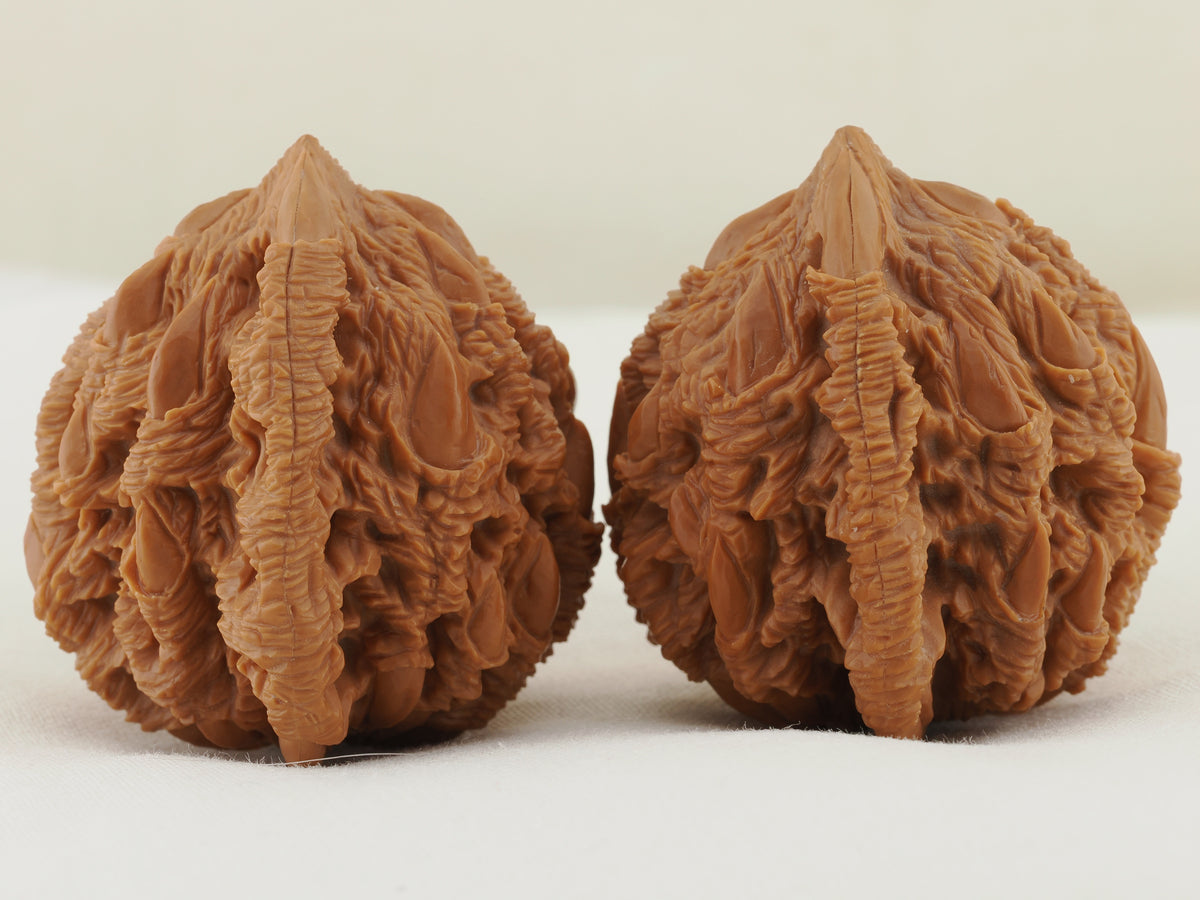 Tiger Head Devour Carved Walnut Pair — 41.0 mm (Hu Tou Tun Shi) — Opposite side view — WW-00045