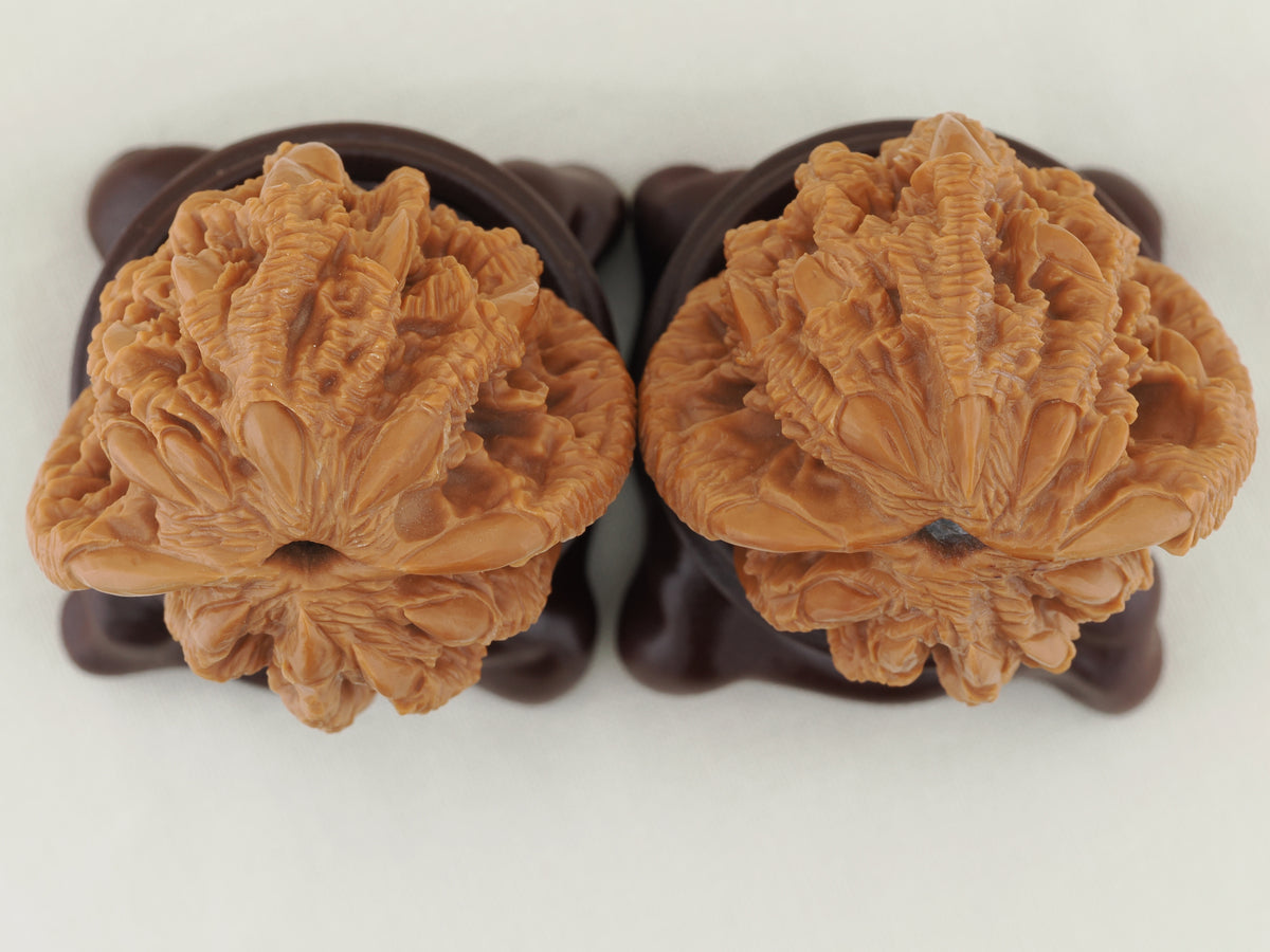 Tiger Head Devour Carved Walnut Pair — 41.0 mm (Hu Tou Tun Shi) — Base view — WW-00045