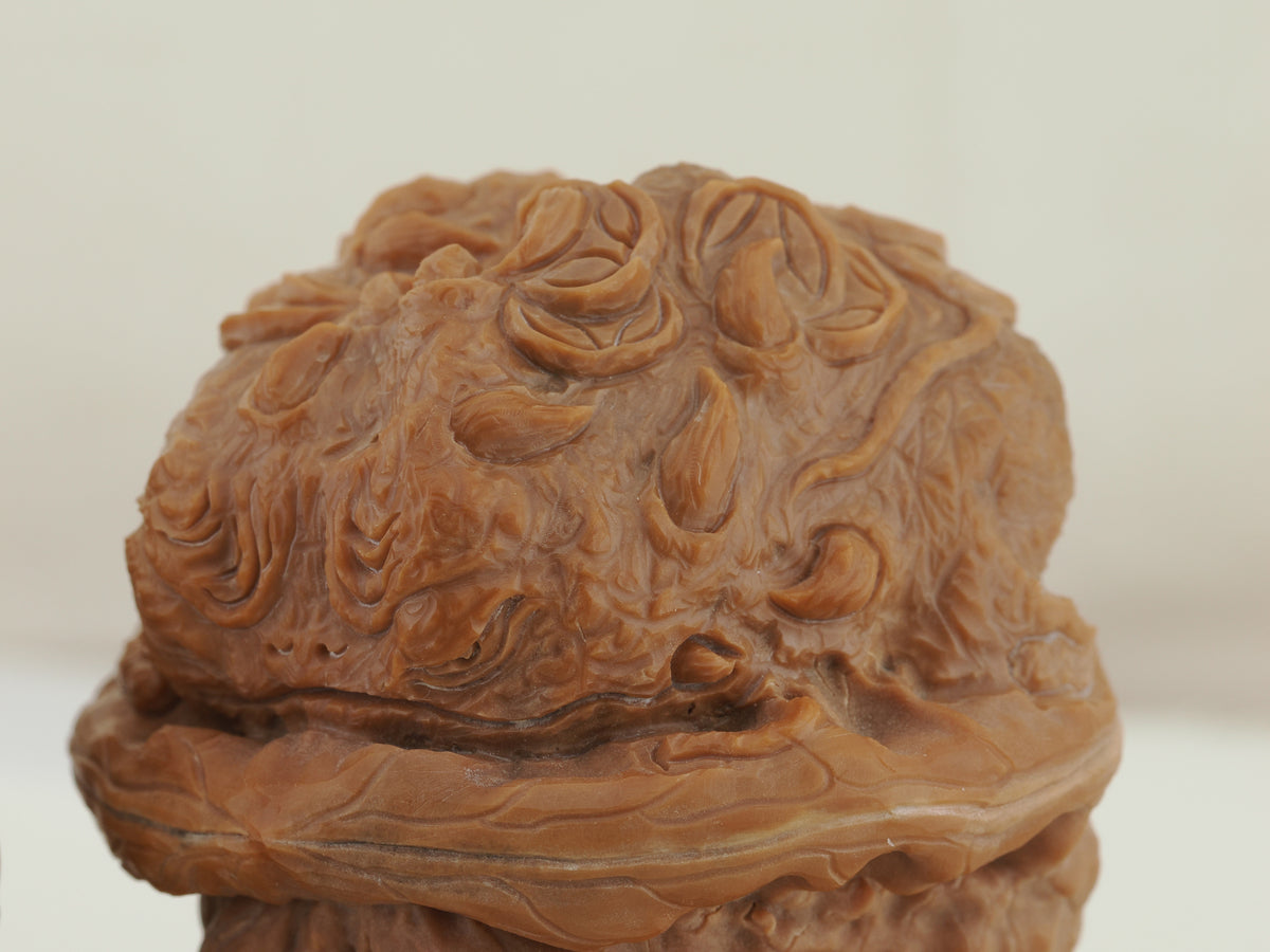 Toad Head Dragon Toad Carved Walnut Pair — 44.0 mm (Long Chan Ha Ma Tou) — Second walnut carving detail — WW-00048