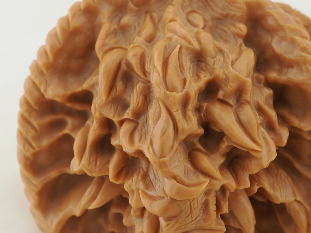 Empire Three Ridge Devour Carved Walnut Pair — 50.0 mm (Di Wang Tun Shi) — Carving detail — WW-00052